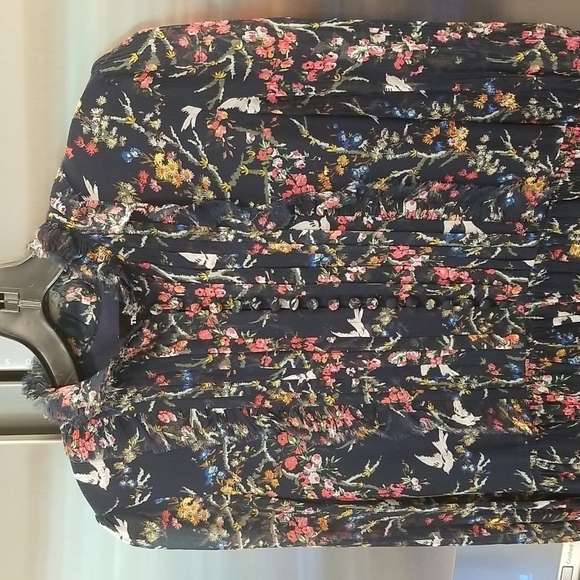 💕THE KOOPLES💕 Blue Bird Print Dress ~ Floral Long Sleeve 100% Silk Crepe Small - Picture 12 of 16
